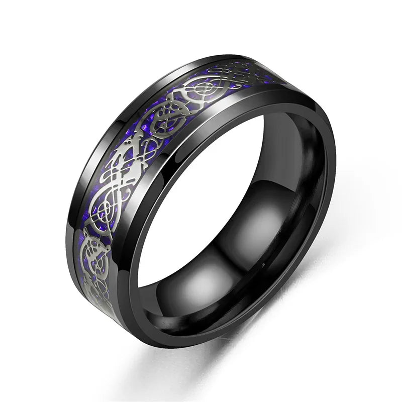 Men's Black Tungsten & Red Carbon Fiber Celtic Dragon Ring